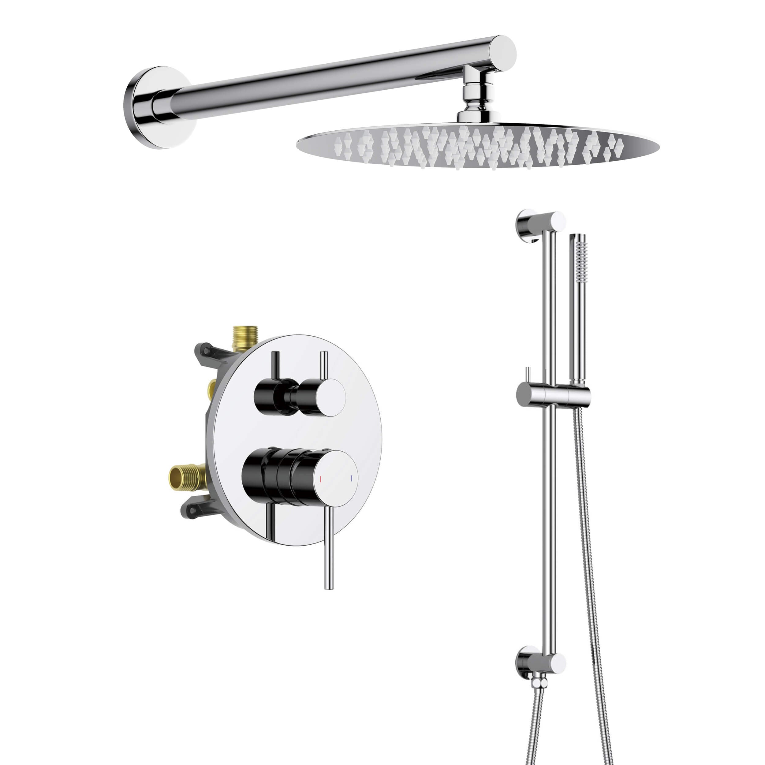Circular 2-Function Pressure Balanced Complete Shower Faucet Set with Slide Bar - KSF4019