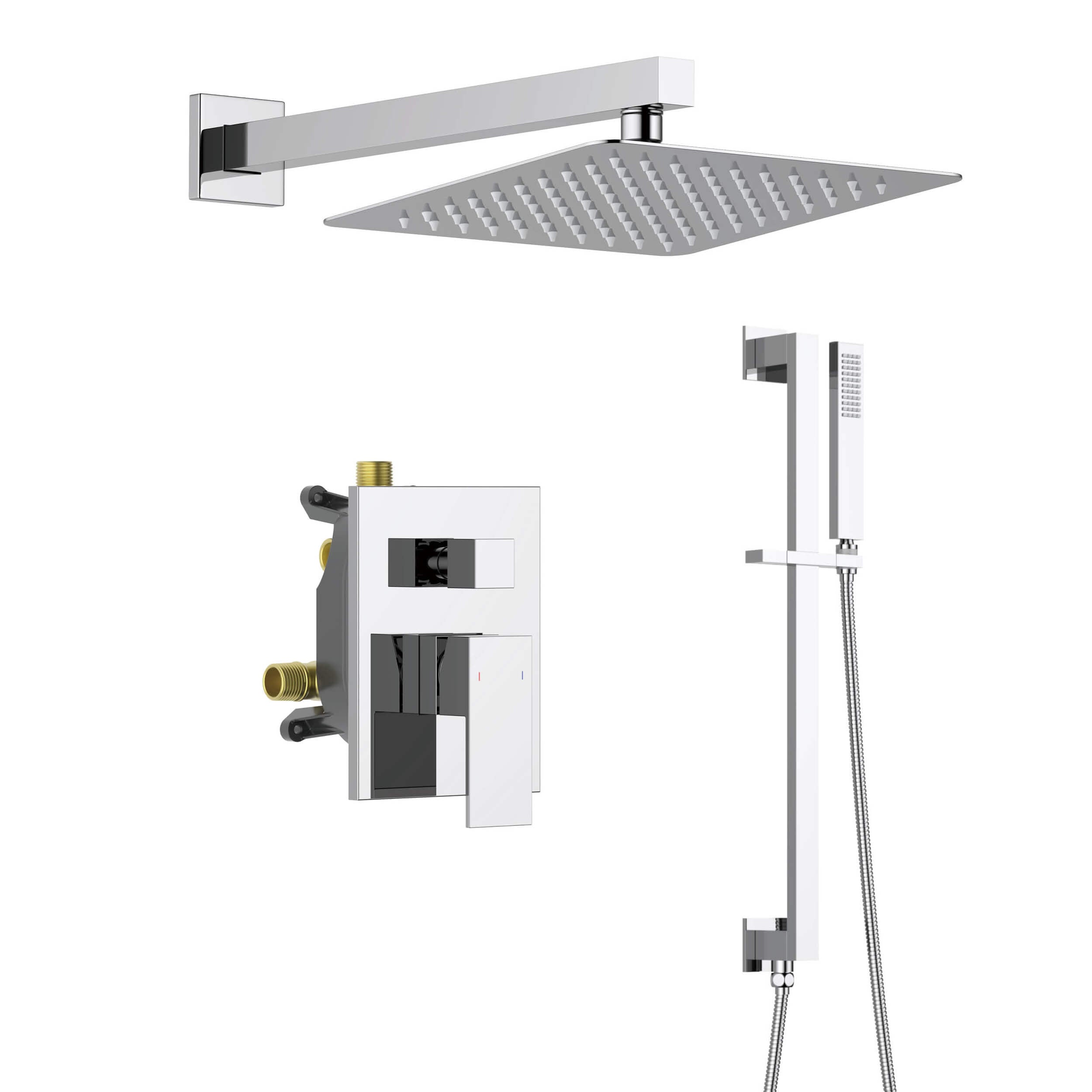 Cube 2-Function Pressure Balanced Complete Shower Faucet Set with Slide Bar - KSF4020