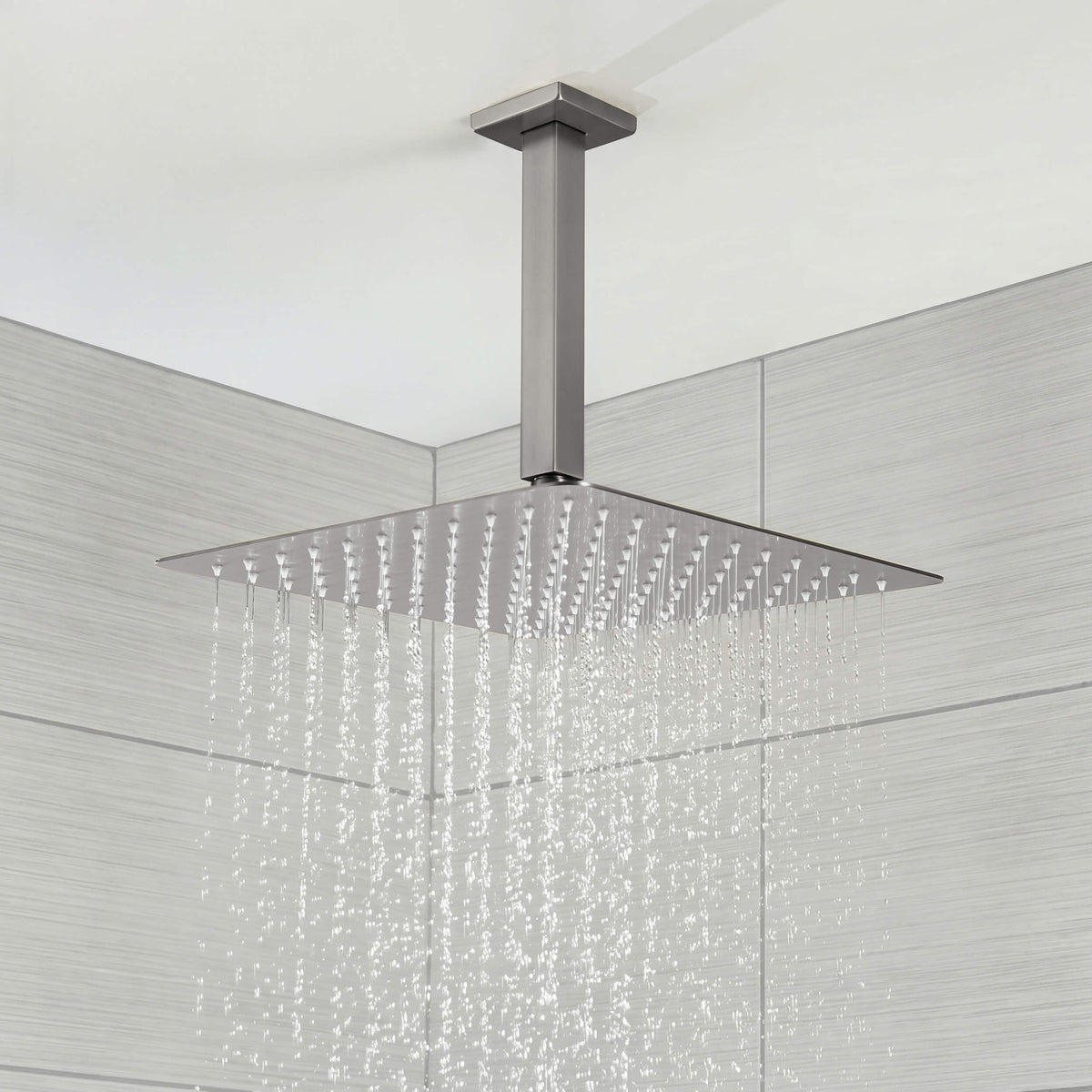Cube 3-Function Pressure Balanced Complete Shower Faucet Set with Wall Mount, Ceiling Mount, and Handheld Shower Heads - KSF4022