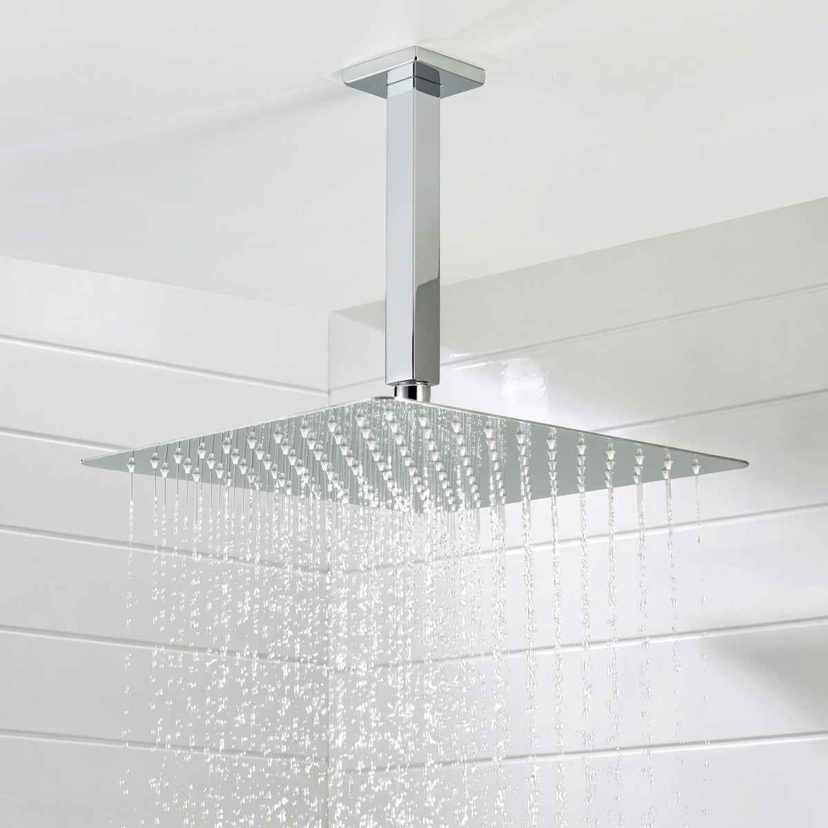 Cube 3-Function Pressure Balanced Complete Shower Faucet Set with Wall Mount, Ceiling Mount, and Handheld Shower Heads - KSF4022