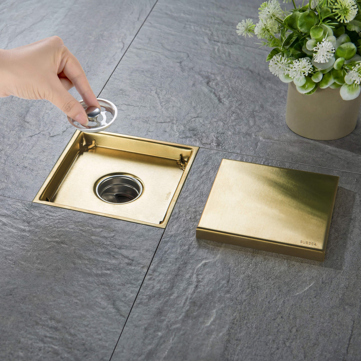 6 inch Square Reversible Tile-In Shower Drain - KFD0601