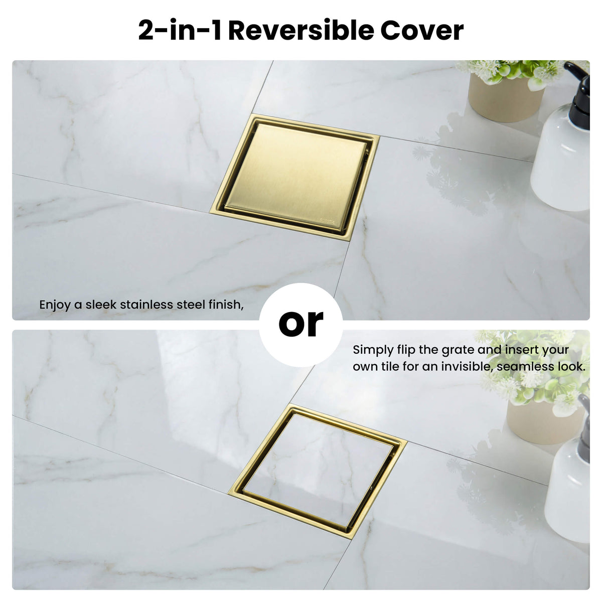 6 inch Square Reversible Tile-In Shower Drain - KFD0601