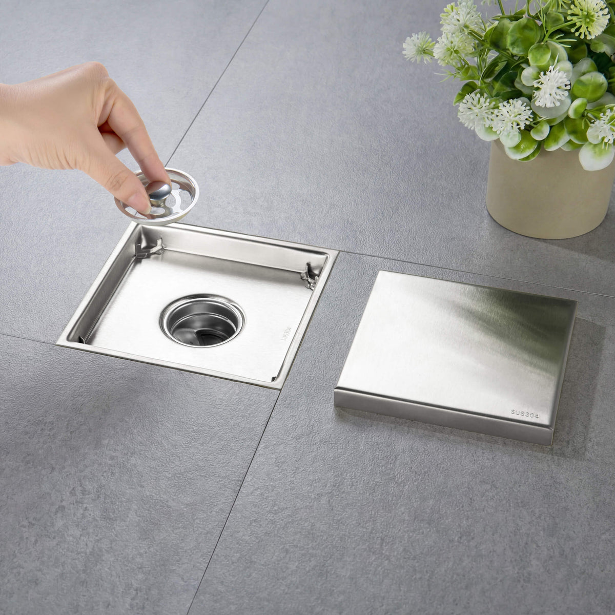 6 inch Square Reversible Tile-In Shower Drain - KFD0601