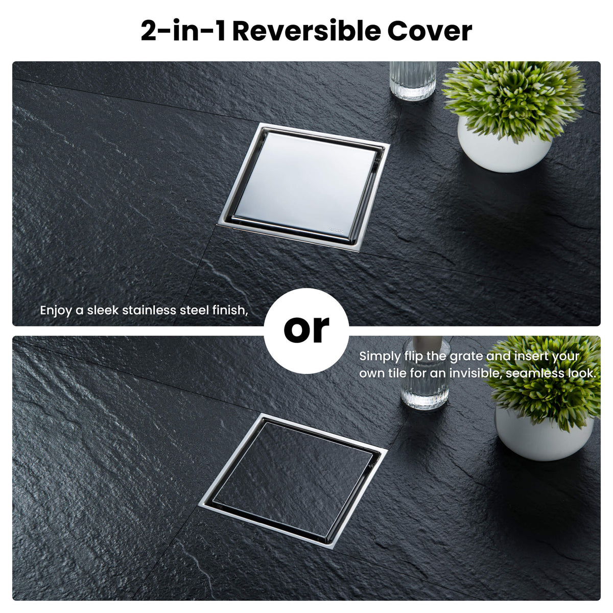 6 inch Square Reversible Tile-In Shower Drain - KFD0601