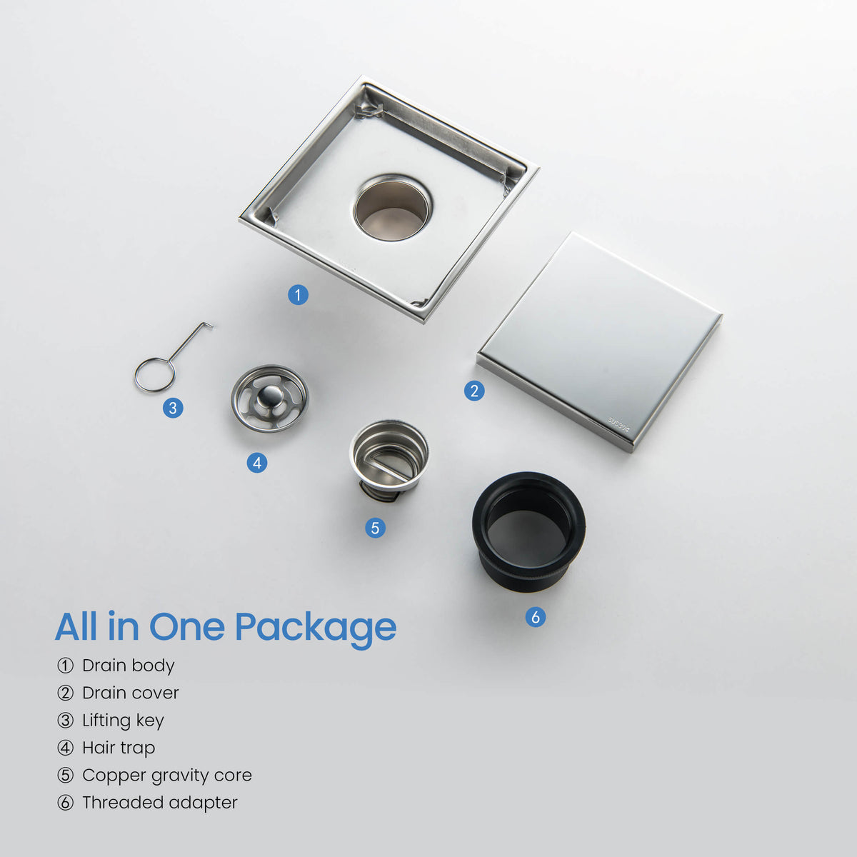 6 inch Square Reversible Tile-In Shower Drain - KFD0601