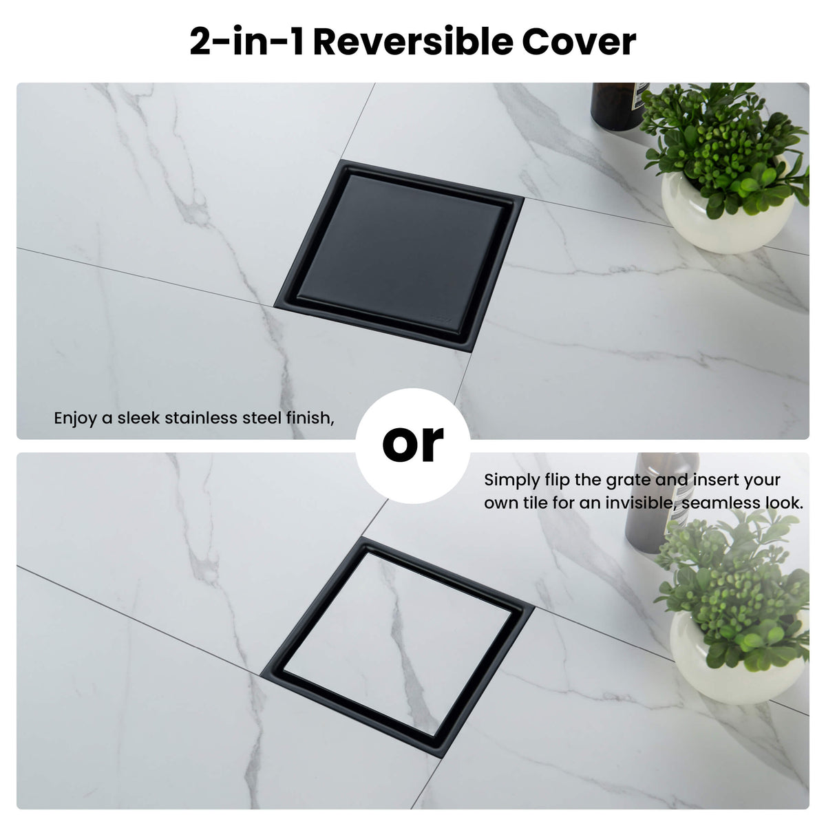 6 inch Square Reversible Tile-In Shower Drain - KFD0601