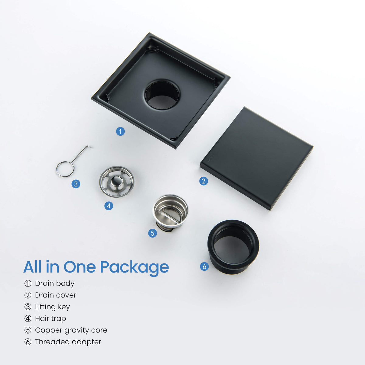 6 inch Square Reversible Tile-In Shower Drain - KFD0601