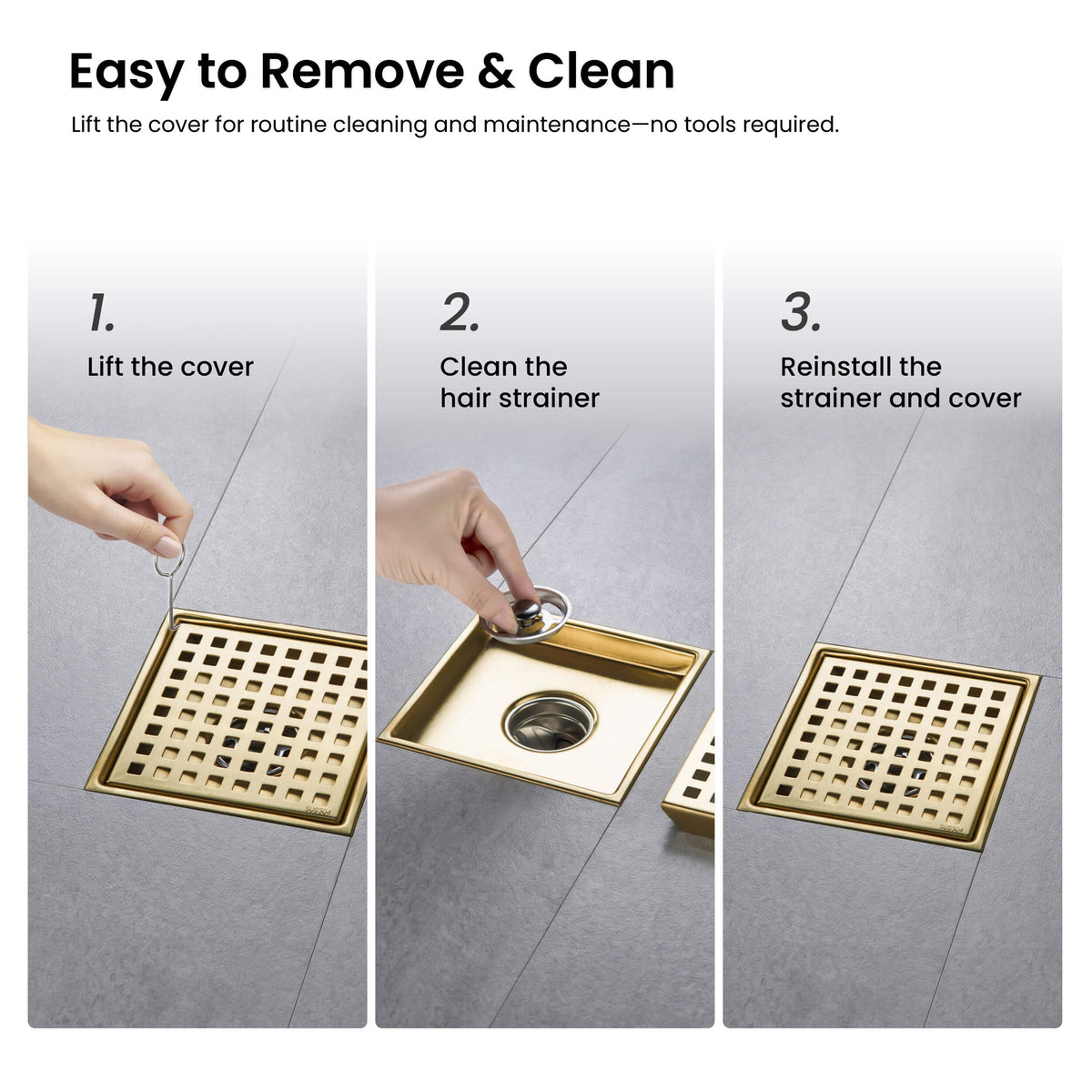 6 inch Square Shower Drain with Square Grid Grate - KFD0602
