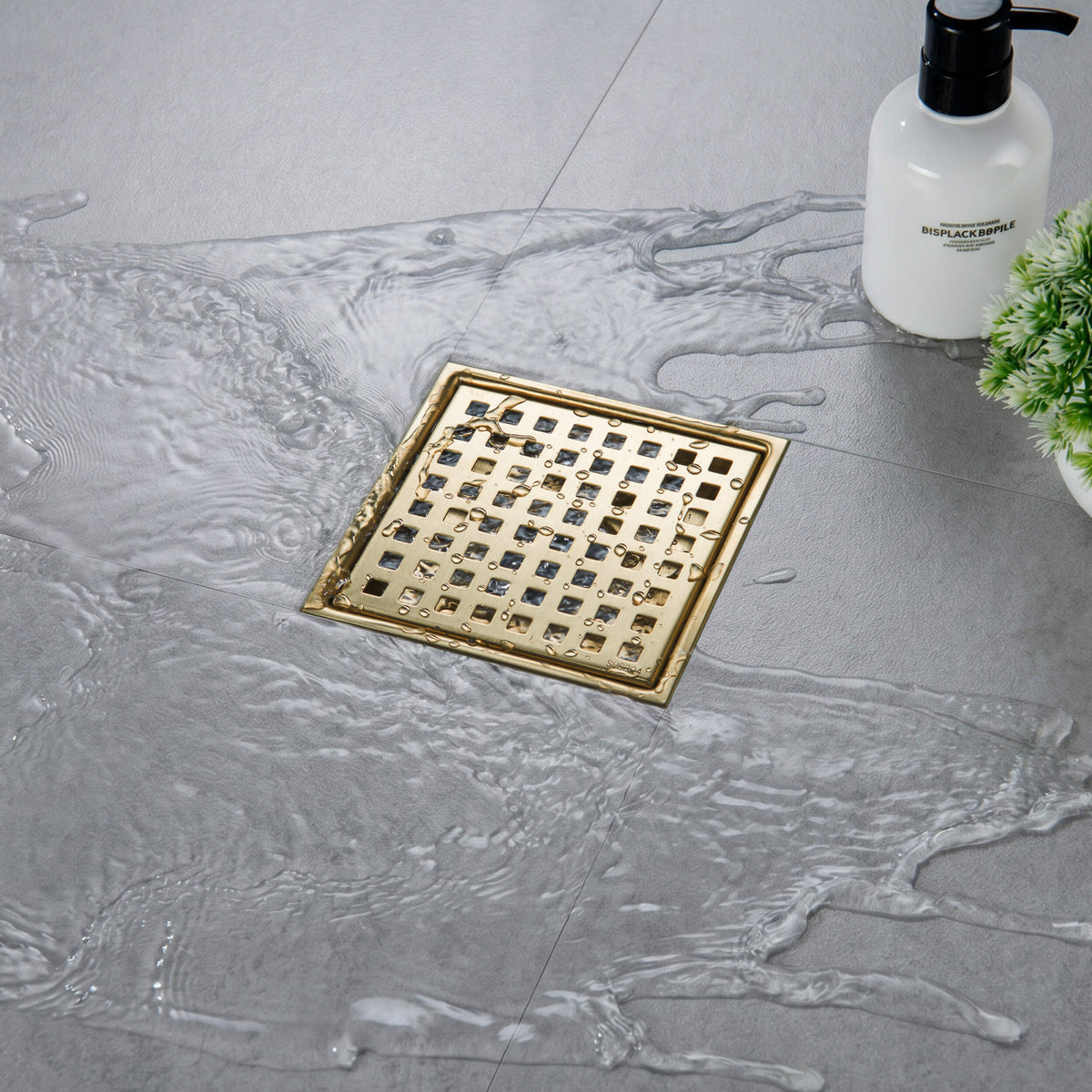 6 inch Square Shower Drain with Square Grid Grate - KFD0602