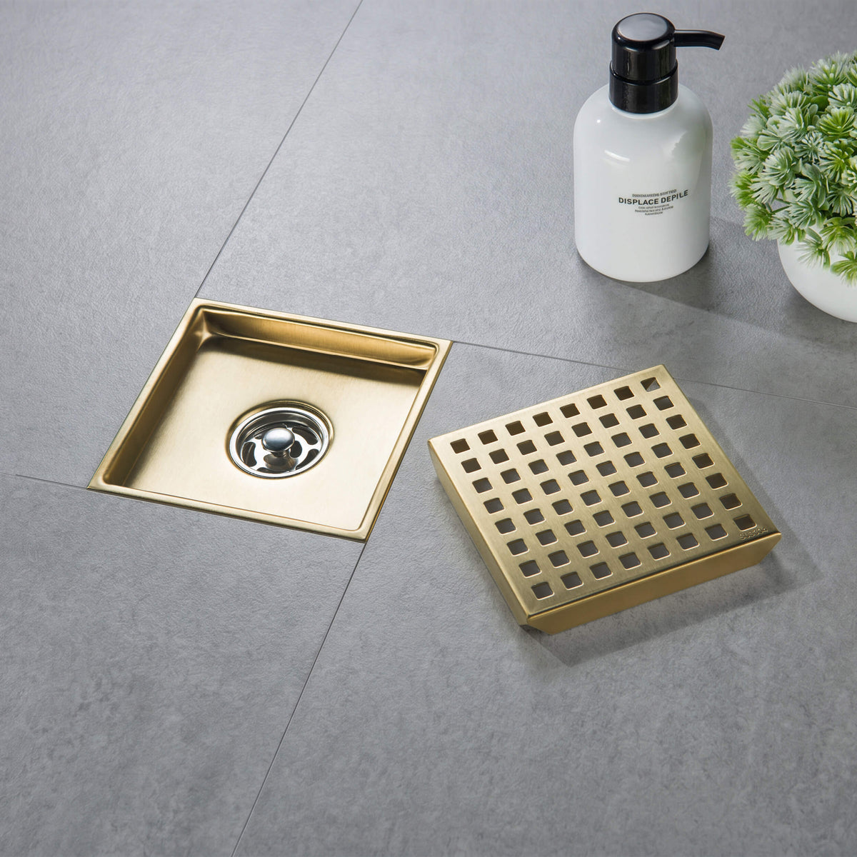 6 inch Square Shower Drain with Square Grid Grate - KFD0602
