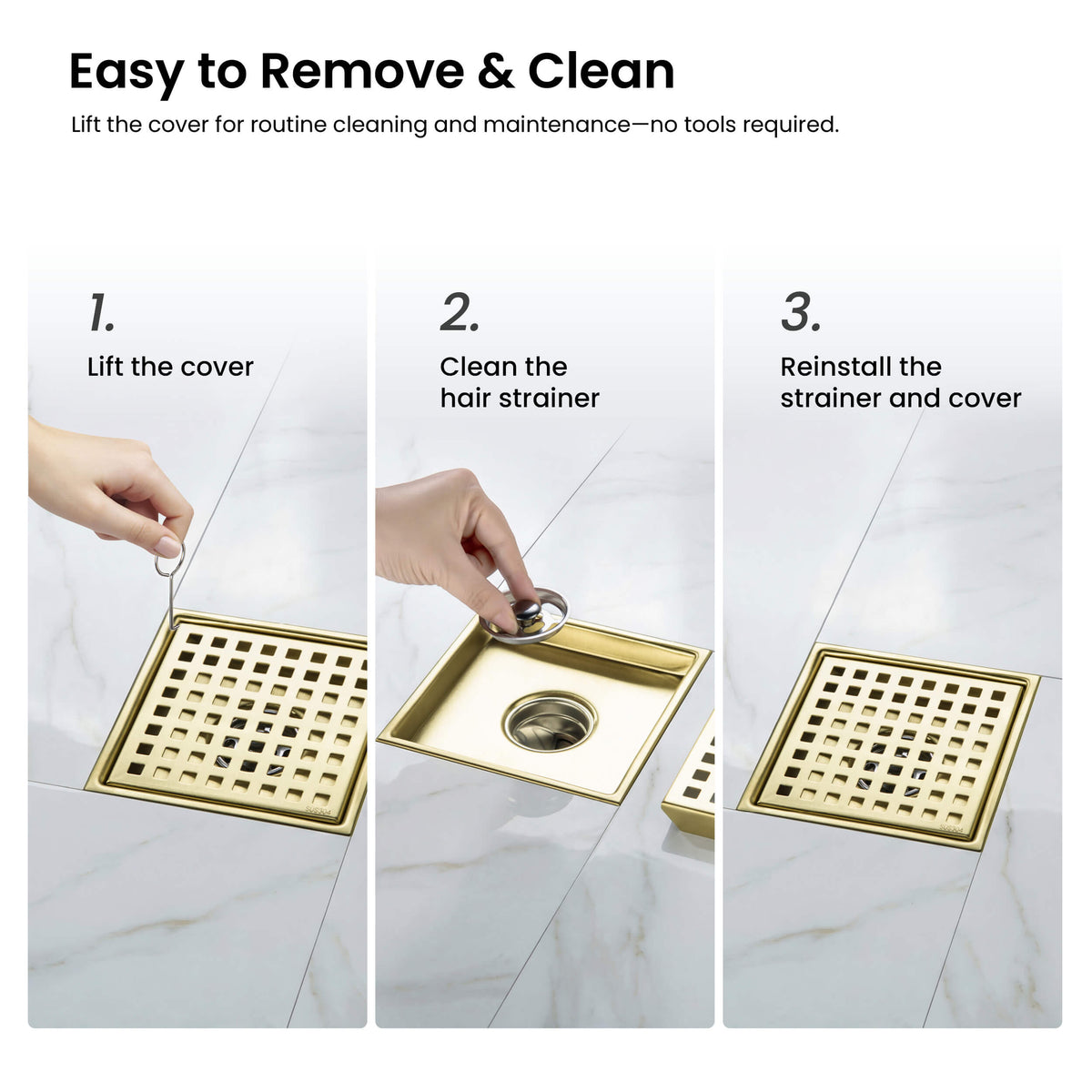 6 inch Square Shower Drain with Square Grid Grate - KFD0602