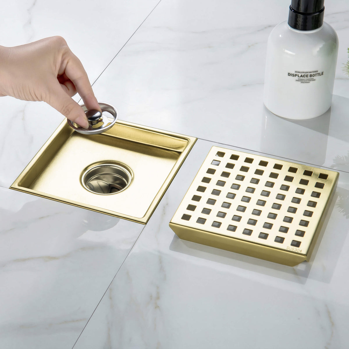 6 inch Square Shower Drain with Square Grid Grate - KFD0602
