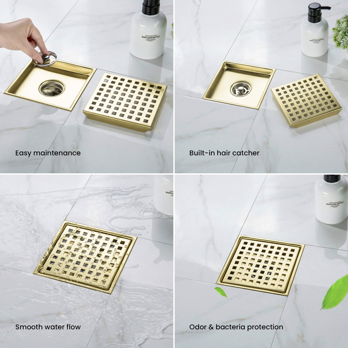 6 inch Square Shower Drain with Square Grid Grate - KFD0602