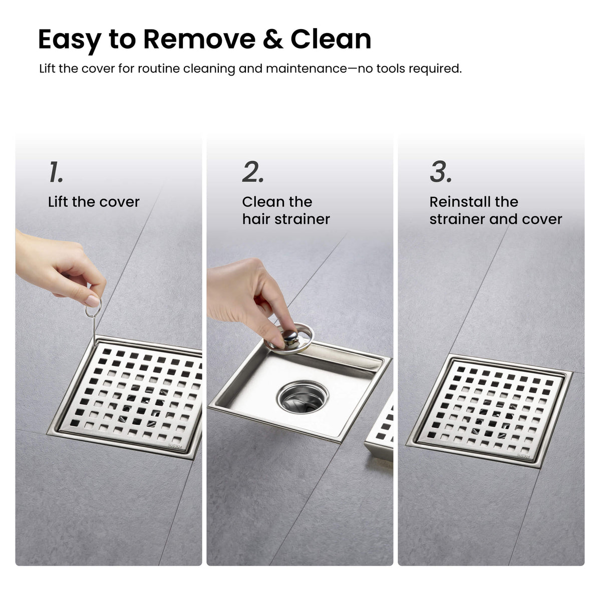 6 inch Square Shower Drain with Square Grid Grate - KFD0602