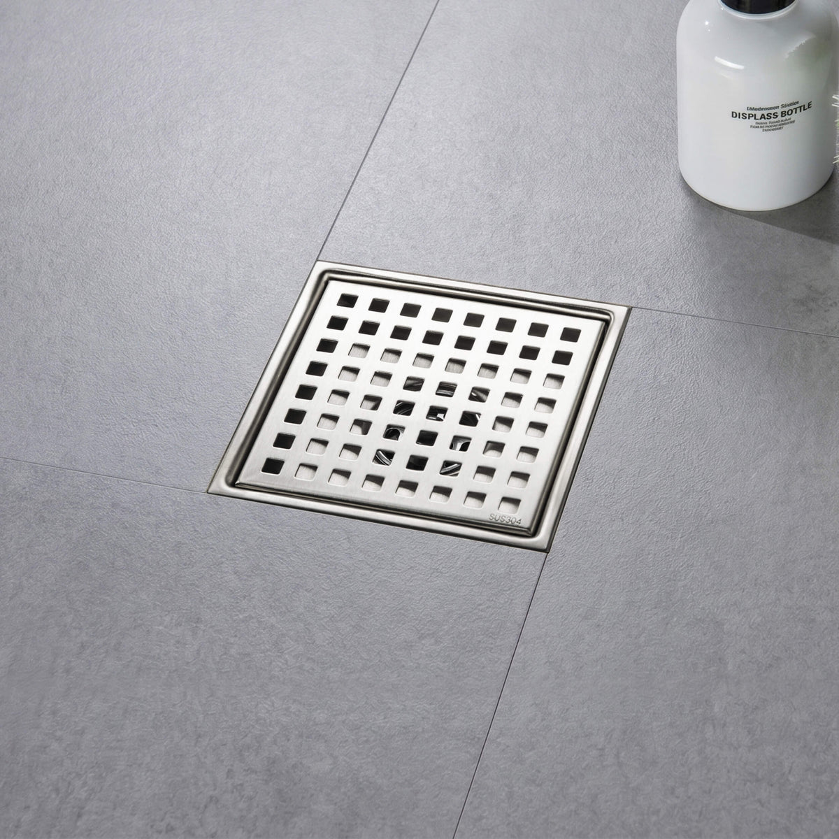 6 inch Square Shower Drain with Square Grid Grate - KFD0602