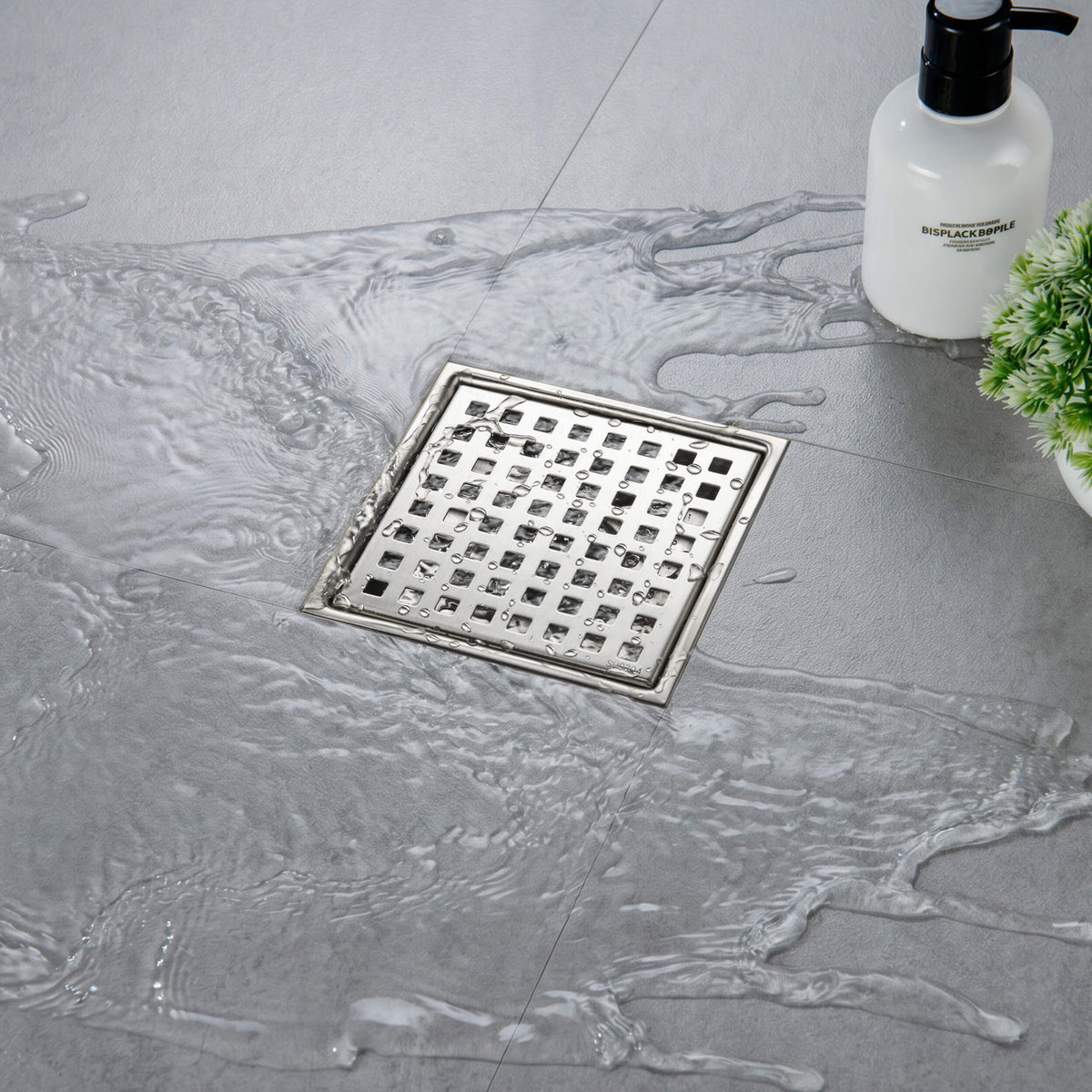 6 inch Square Shower Drain with Square Grid Grate - KFD0602