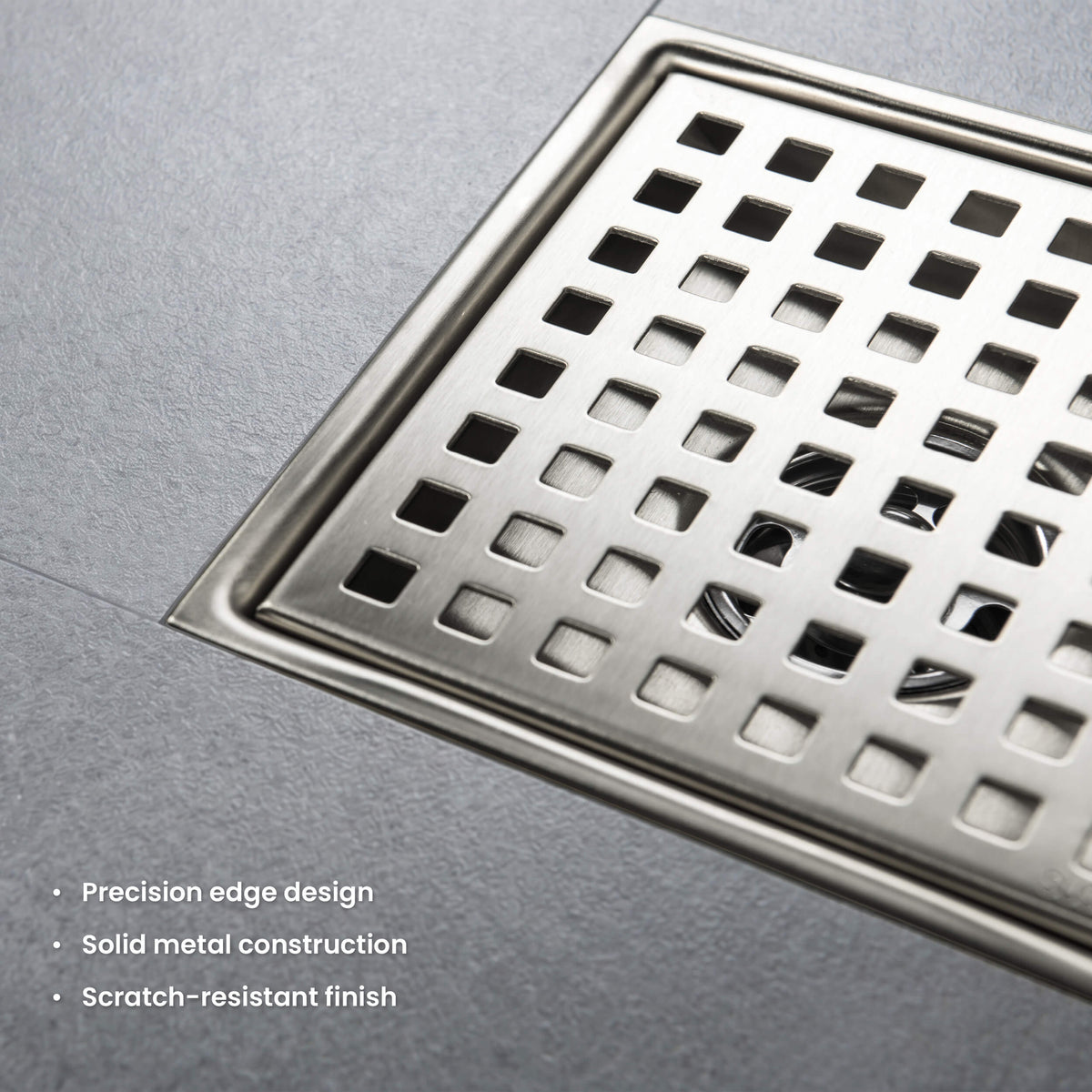 6 inch Square Shower Drain with Square Grid Grate - KFD0602