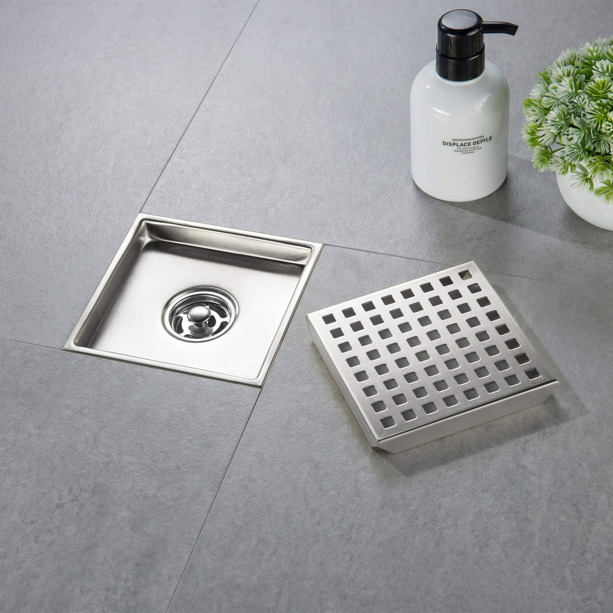 6 inch Square Shower Drain with Square Grid Grate - KFD0602