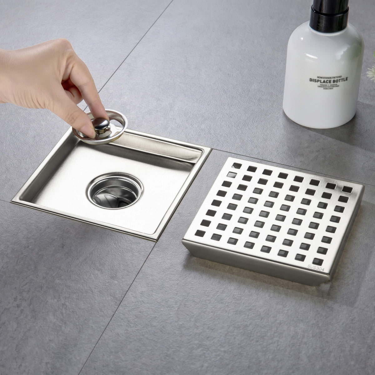 6 inch Square Shower Drain with Square Grid Grate - KFD0602