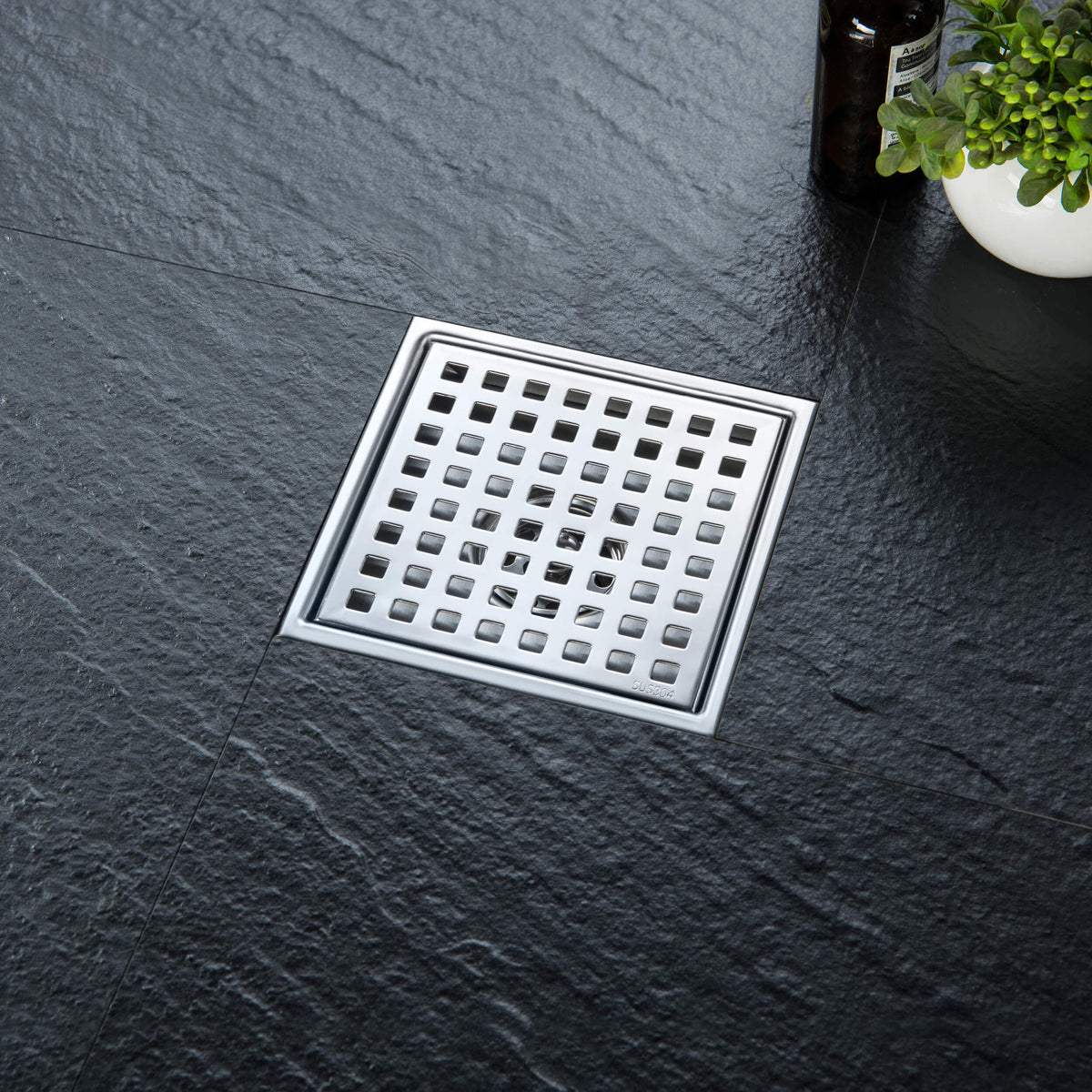 6 inch Square Shower Drain with Square Grid Grate - KFD0602