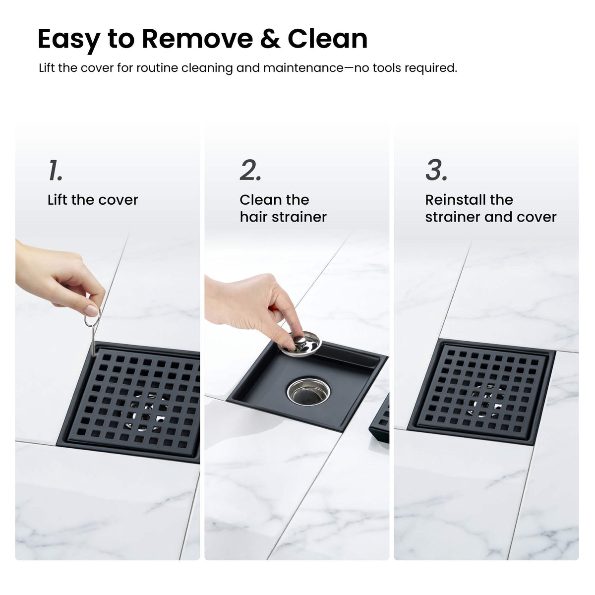 6 inch Square Shower Drain with Square Grid Grate - KFD0602