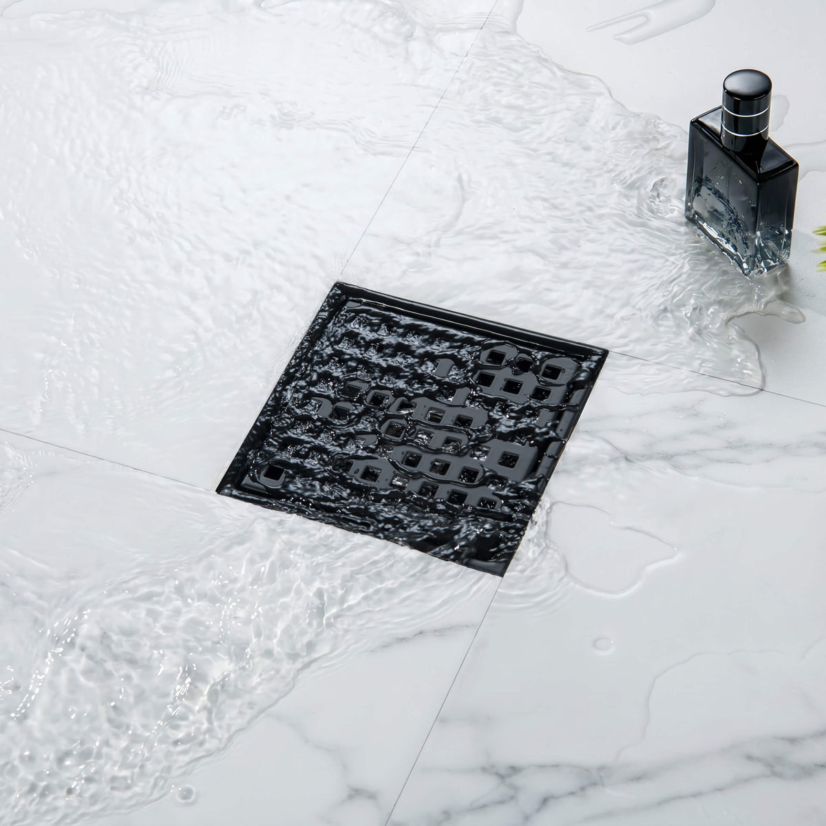 6 inch Square Shower Drain with Square Grid Grate - KFD0602