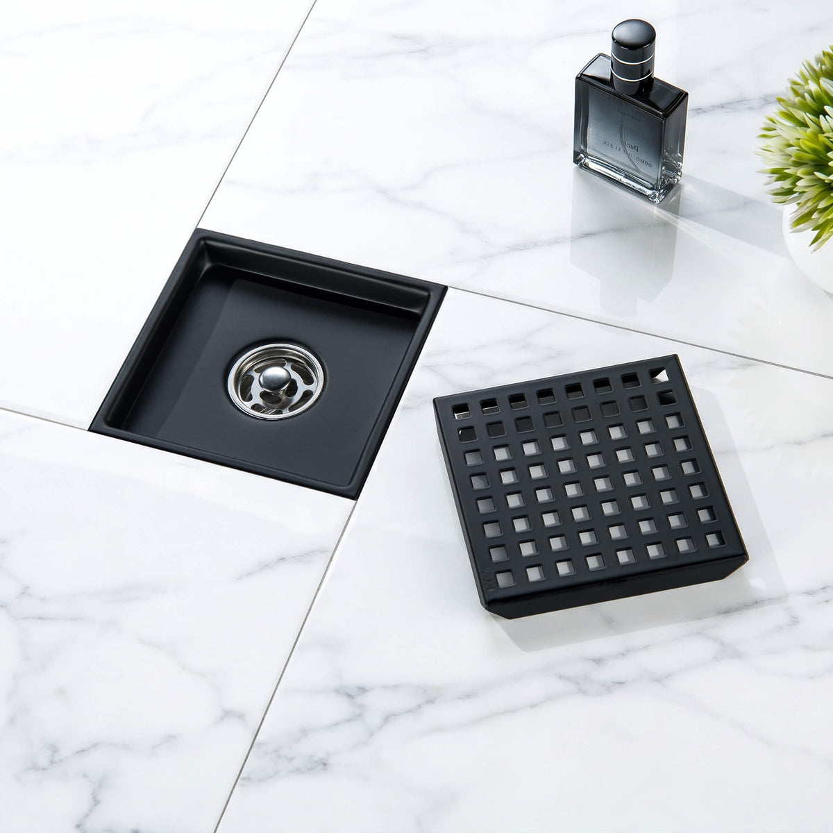 6 inch Square Shower Drain with Square Grid Grate - KFD0602
