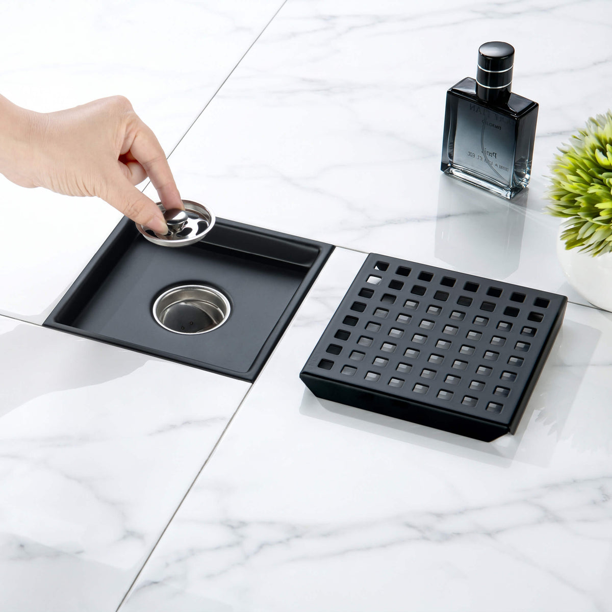 6 inch Square Shower Drain with Square Grid Grate - KFD0602