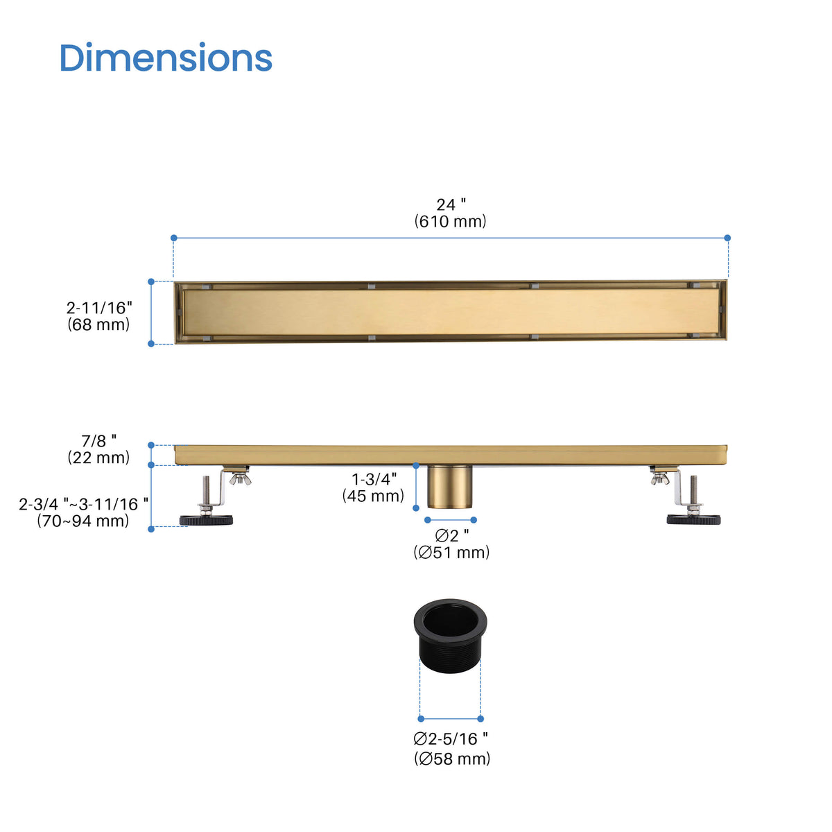 24 inch Tile-in Linear Shower Drain - KFD2401