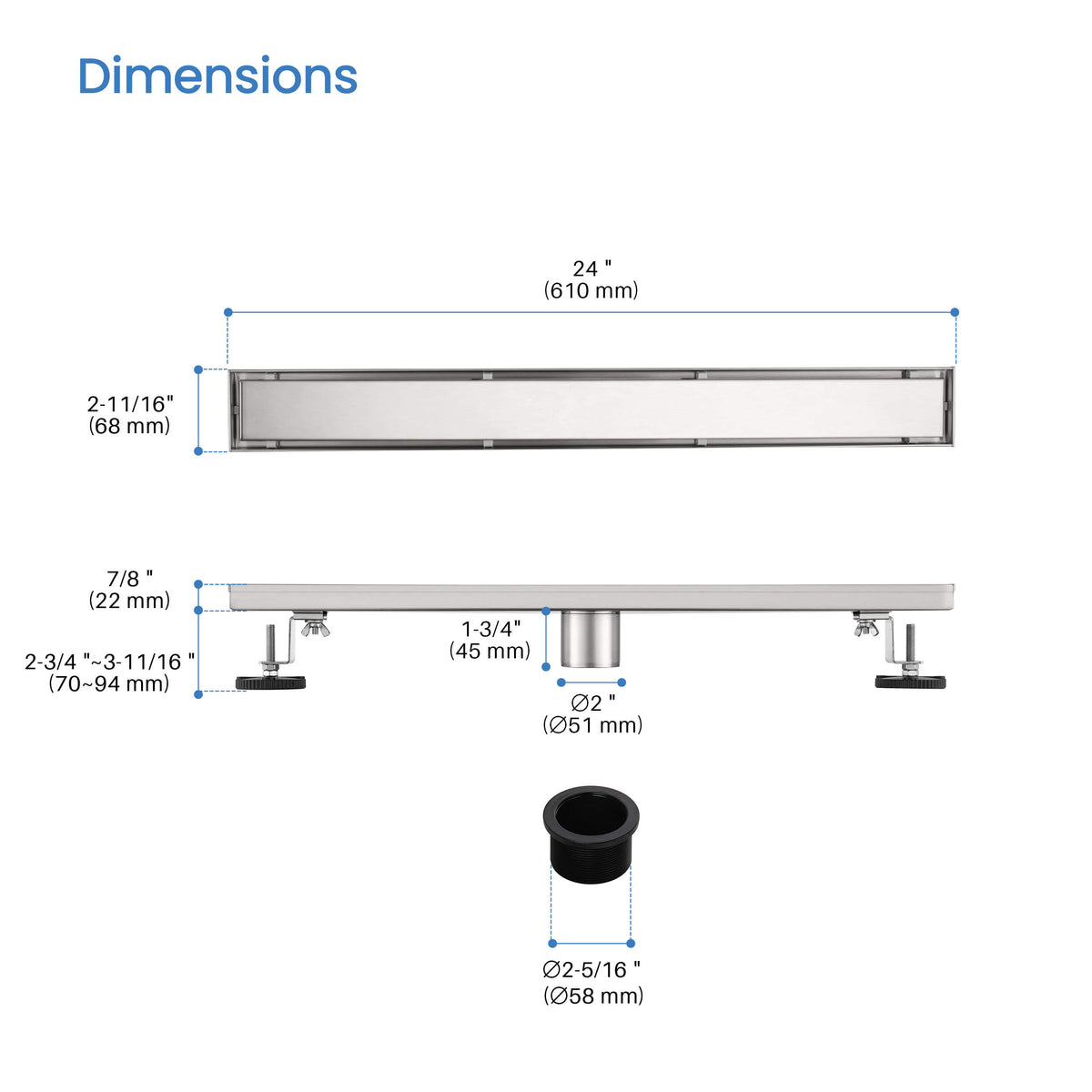24 inch Tile-in Linear Shower Drain - KFD2401