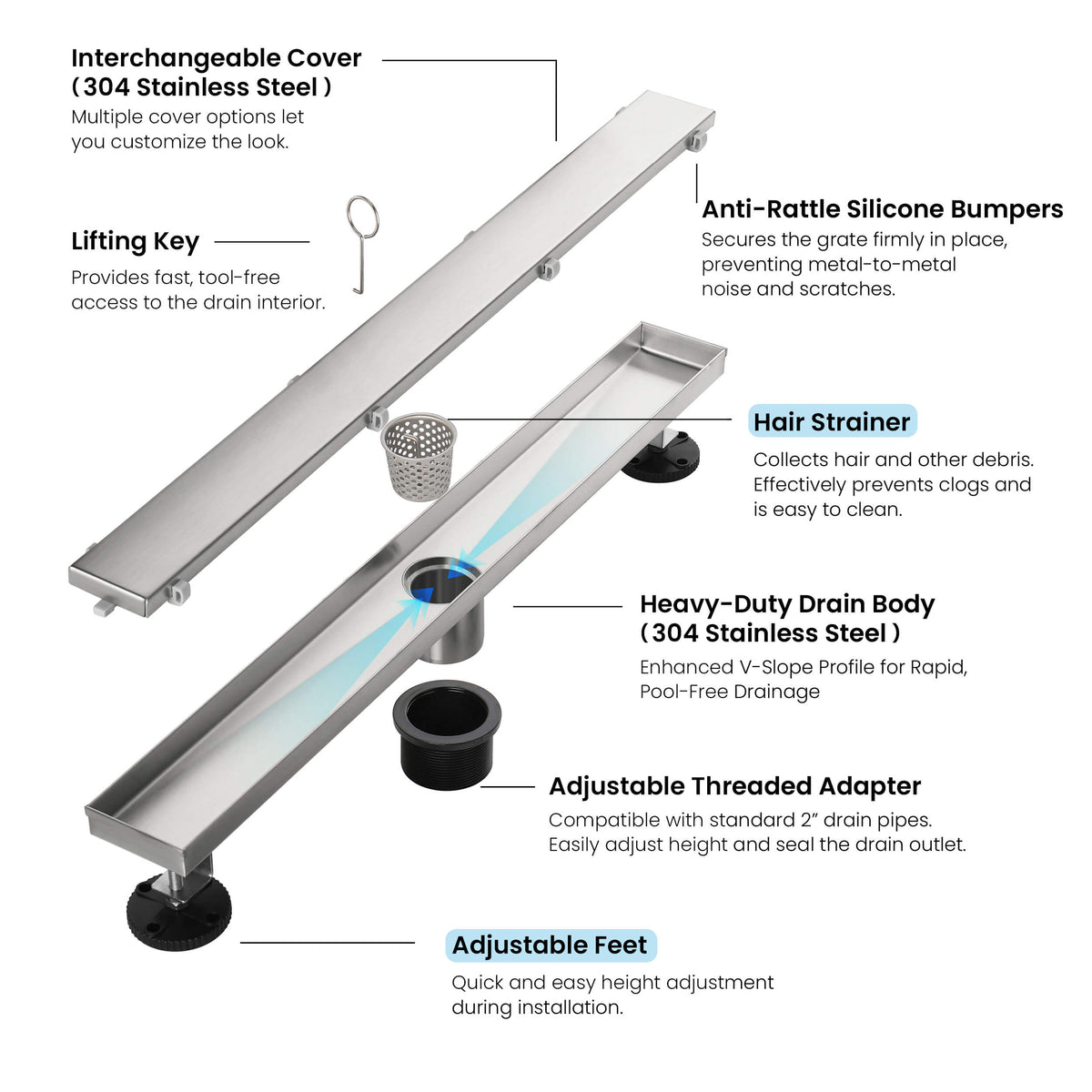 24 inch Tile-in Linear Shower Drain - KFD2401