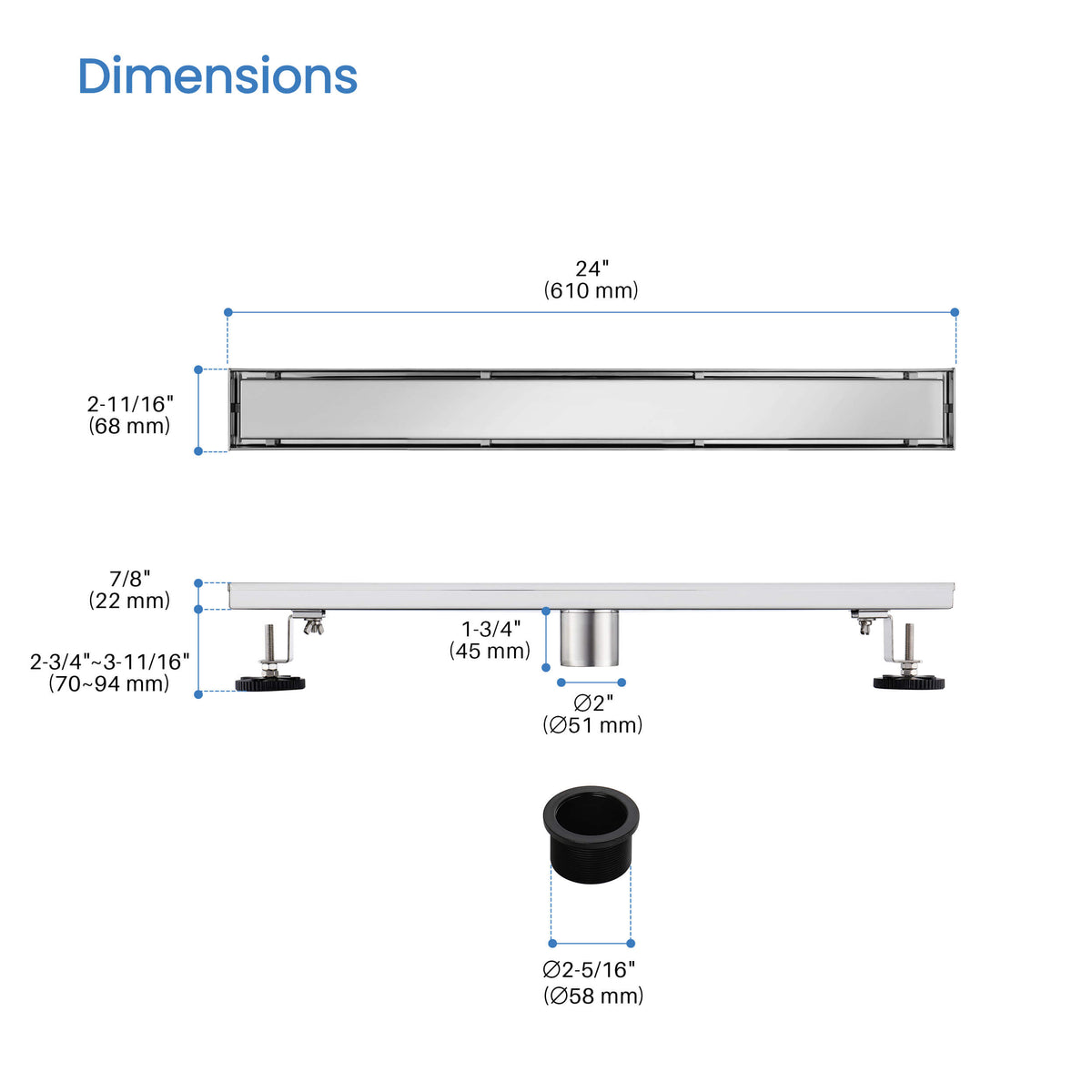 24 inch Tile-in Linear Shower Drain - KFD2401