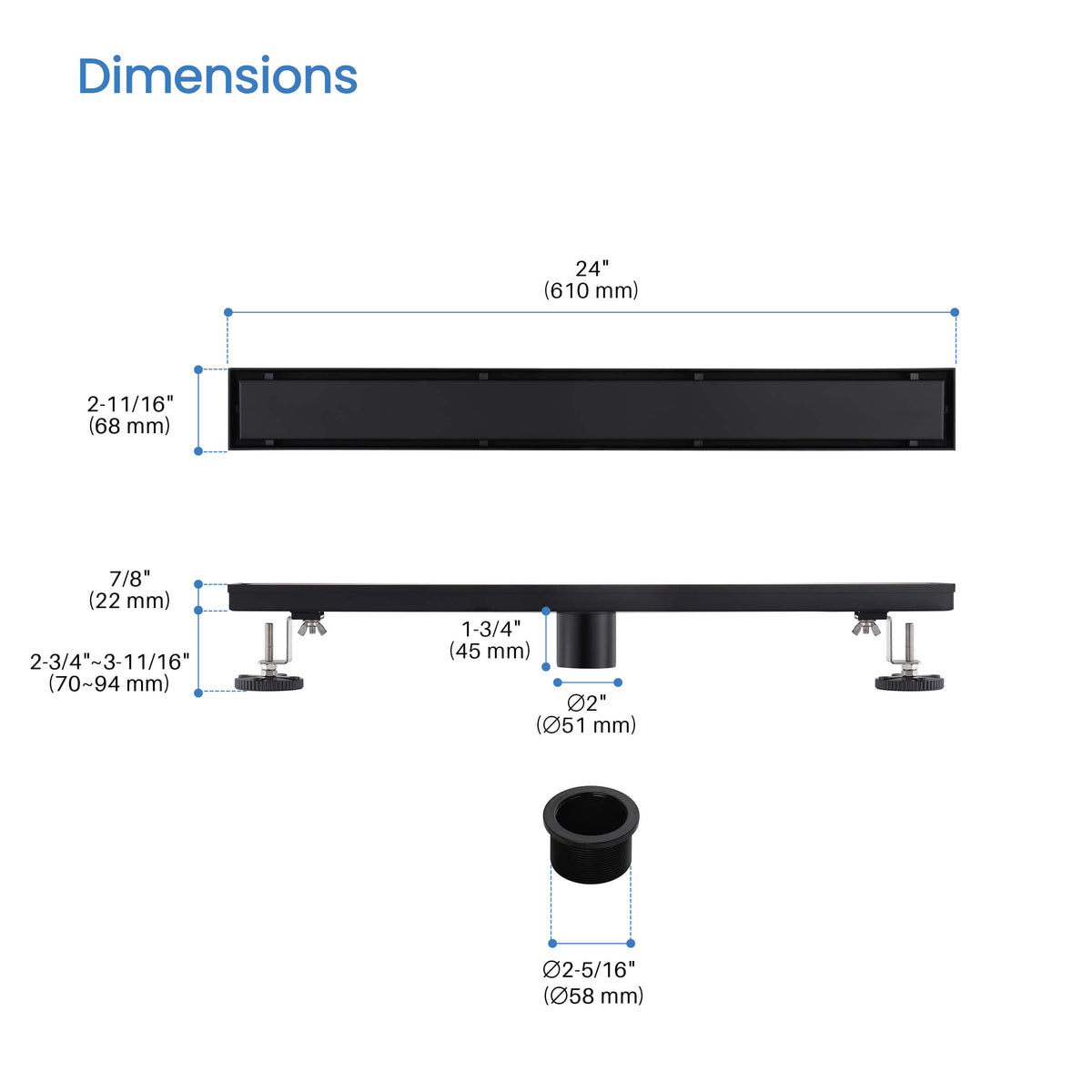 24 inch Tile-in Linear Shower Drain - KFD2401