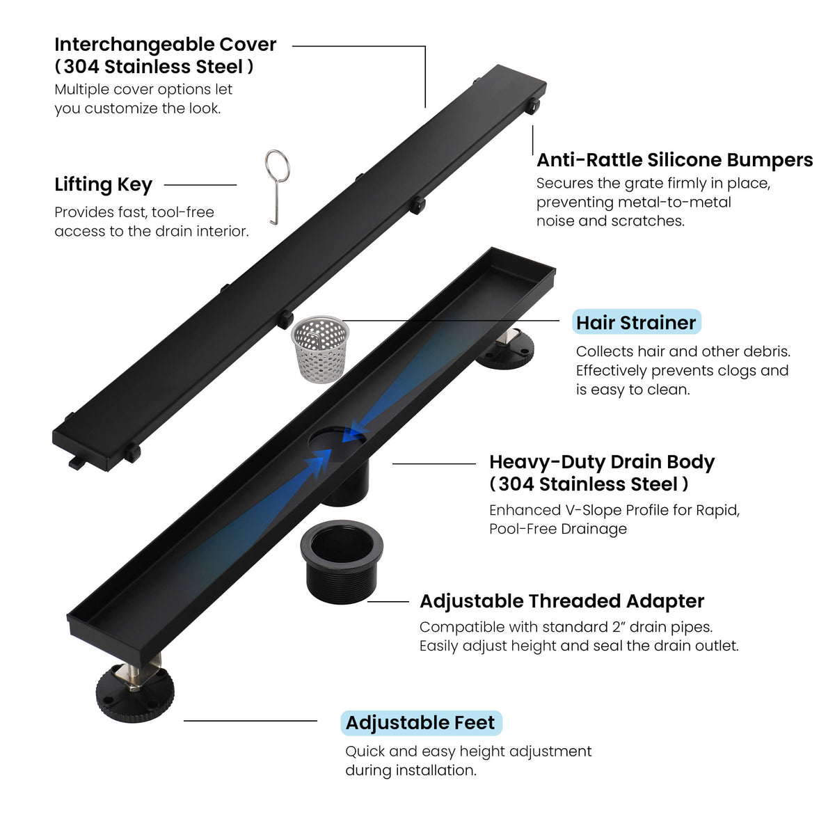 24 inch Tile-in Linear Shower Drain - KFD2401