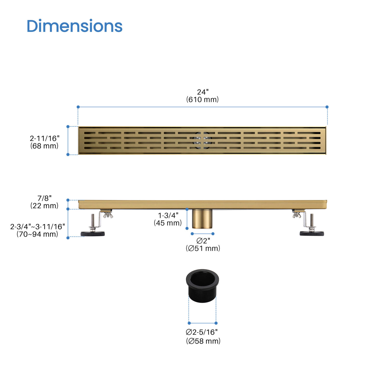 24 inch Linear Shower Drain - KFD2402