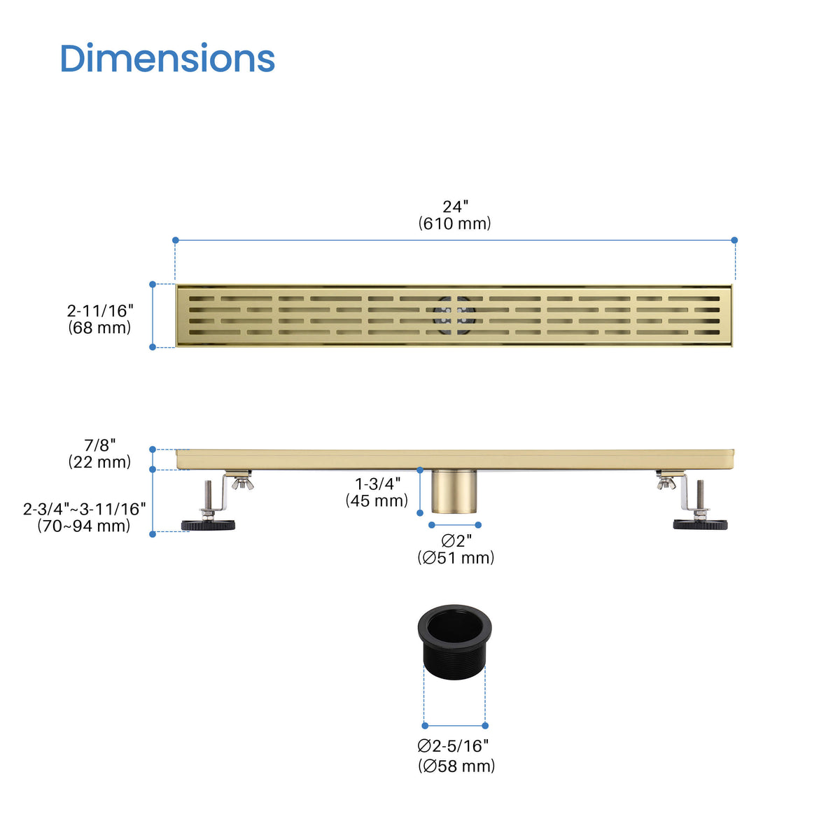 24 inch Linear Shower Drain - KFD2402