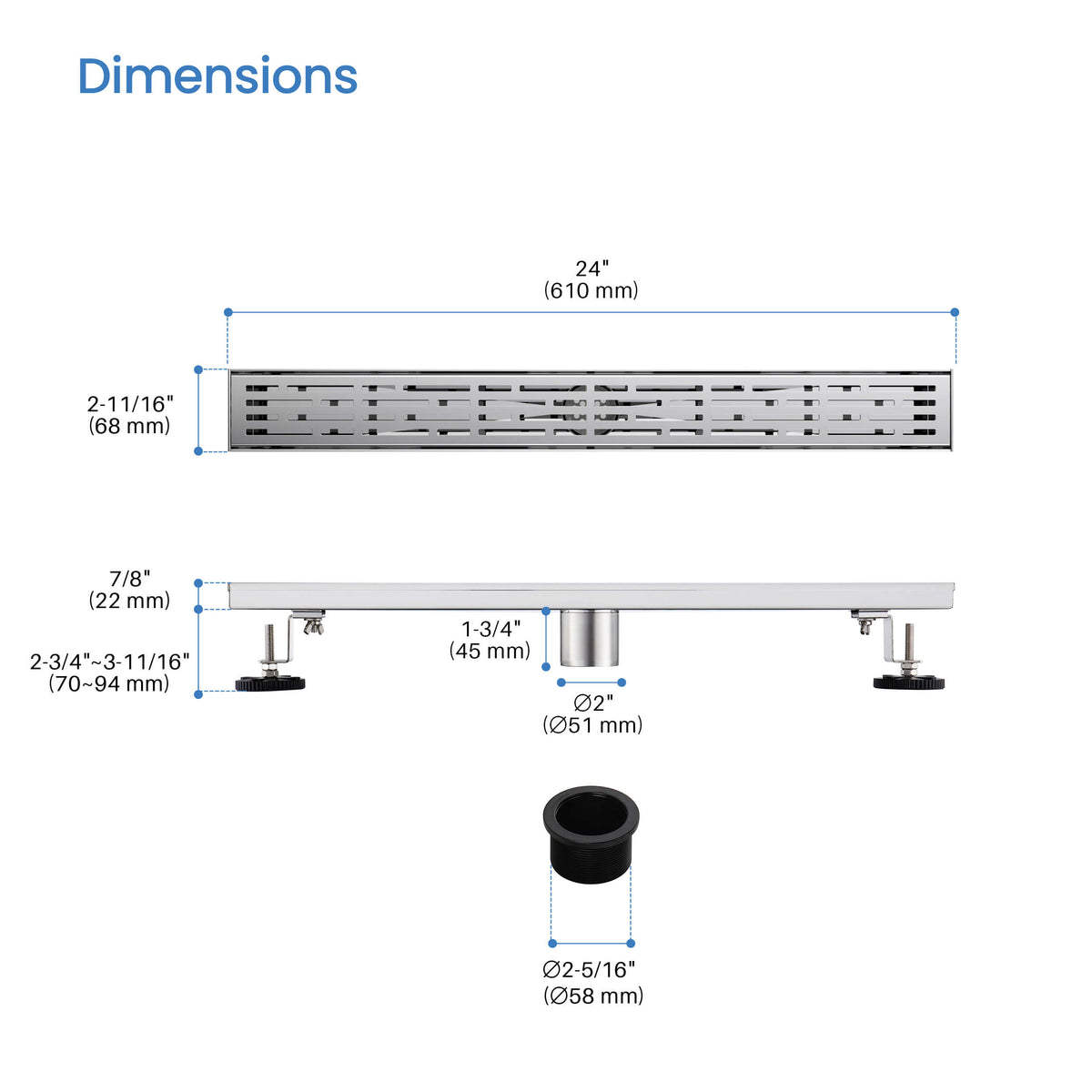 24 inch Linear Shower Drain - KFD2402