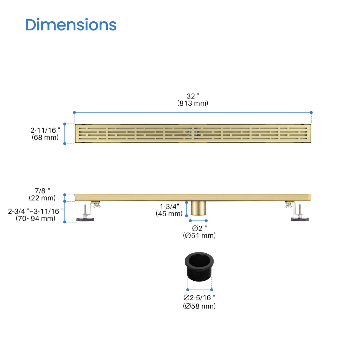 32 inch Linear Shower Drain - KFD3202