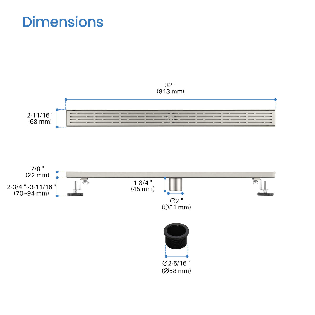 32 inch Linear Shower Drain - KFD3202