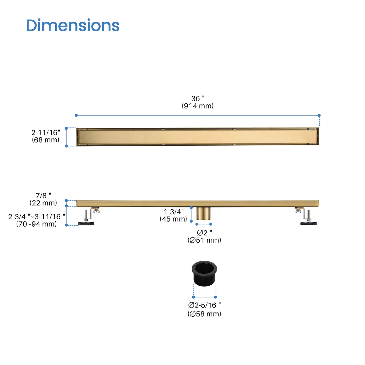 36 inch Tile-in Linear Shower Drain - KFD3601