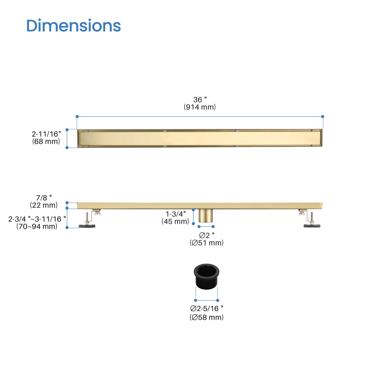 36 inch Tile-in Linear Shower Drain - KFD3601