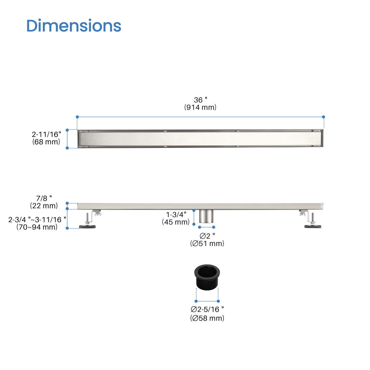 36 inch Tile-in Linear Shower Drain - KFD3601