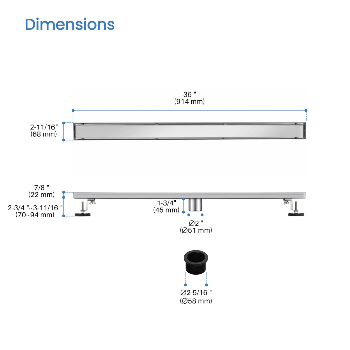 36 inch Tile-in Linear Shower Drain - KFD3601