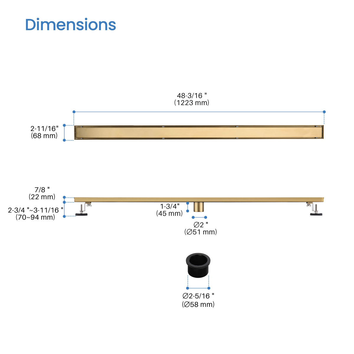 48 inch Tile-in Linear Shower Drain - KFD4801