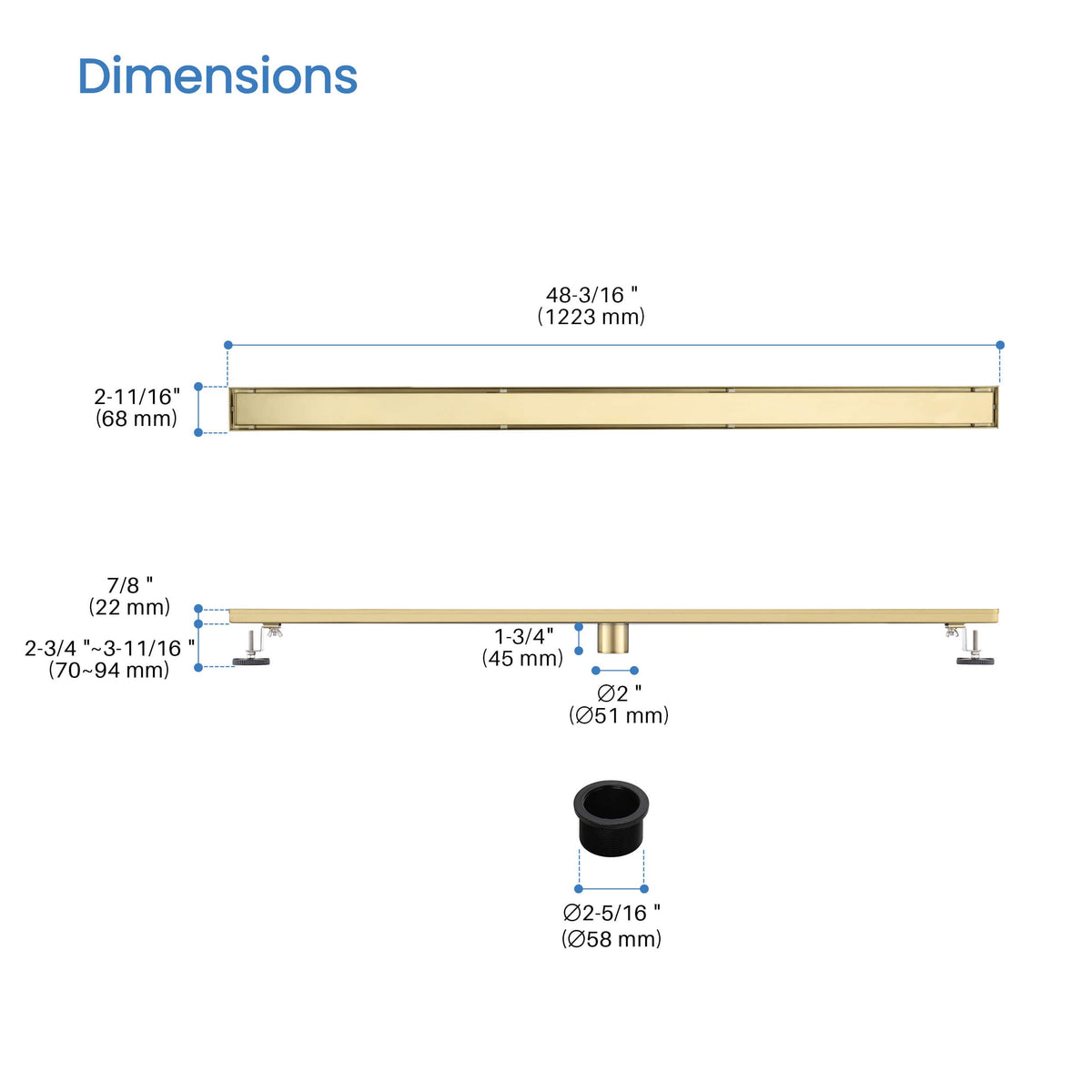 48 inch Tile-in Linear Shower Drain - KFD4801