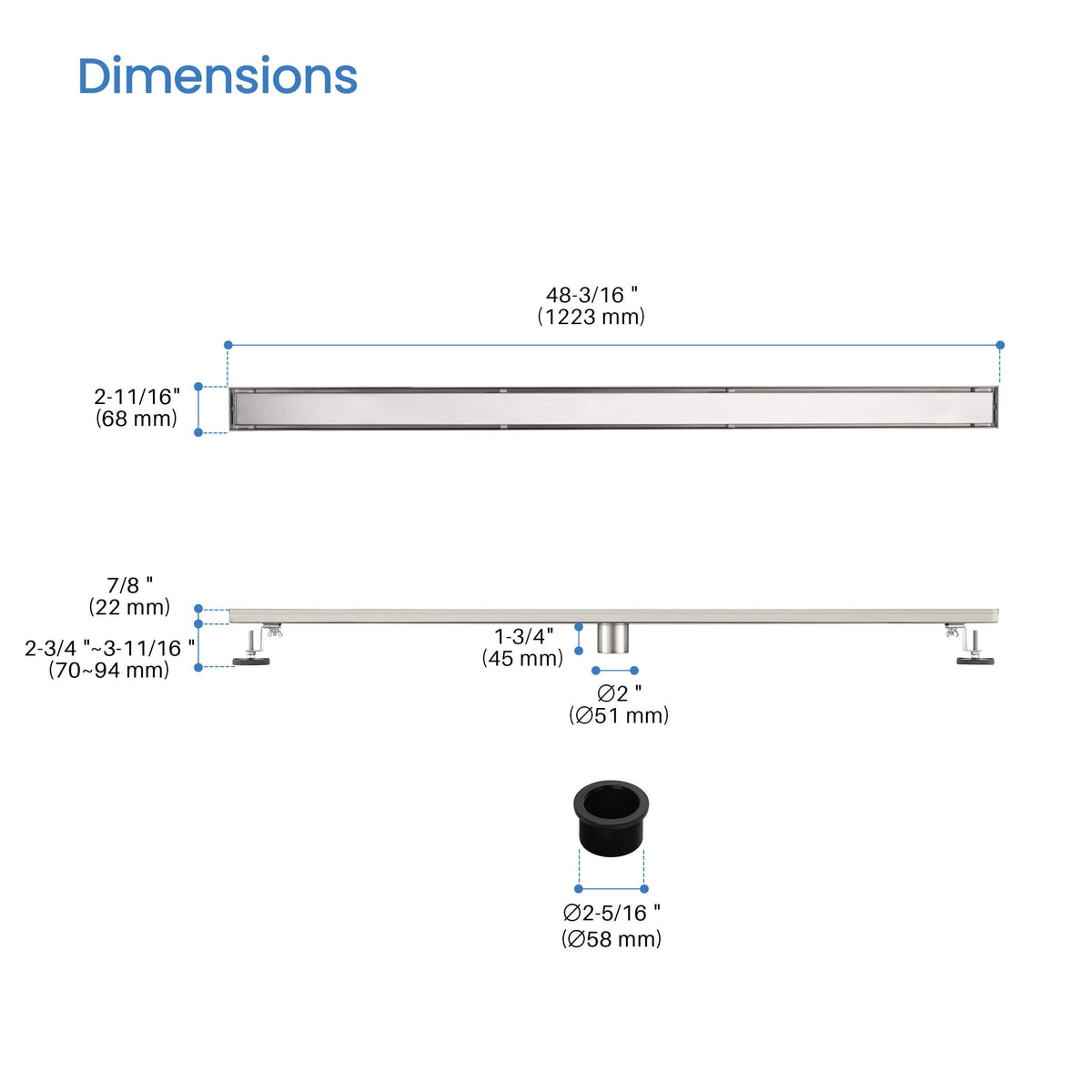 48 inch Tile-in Linear Shower Drain - KFD4801