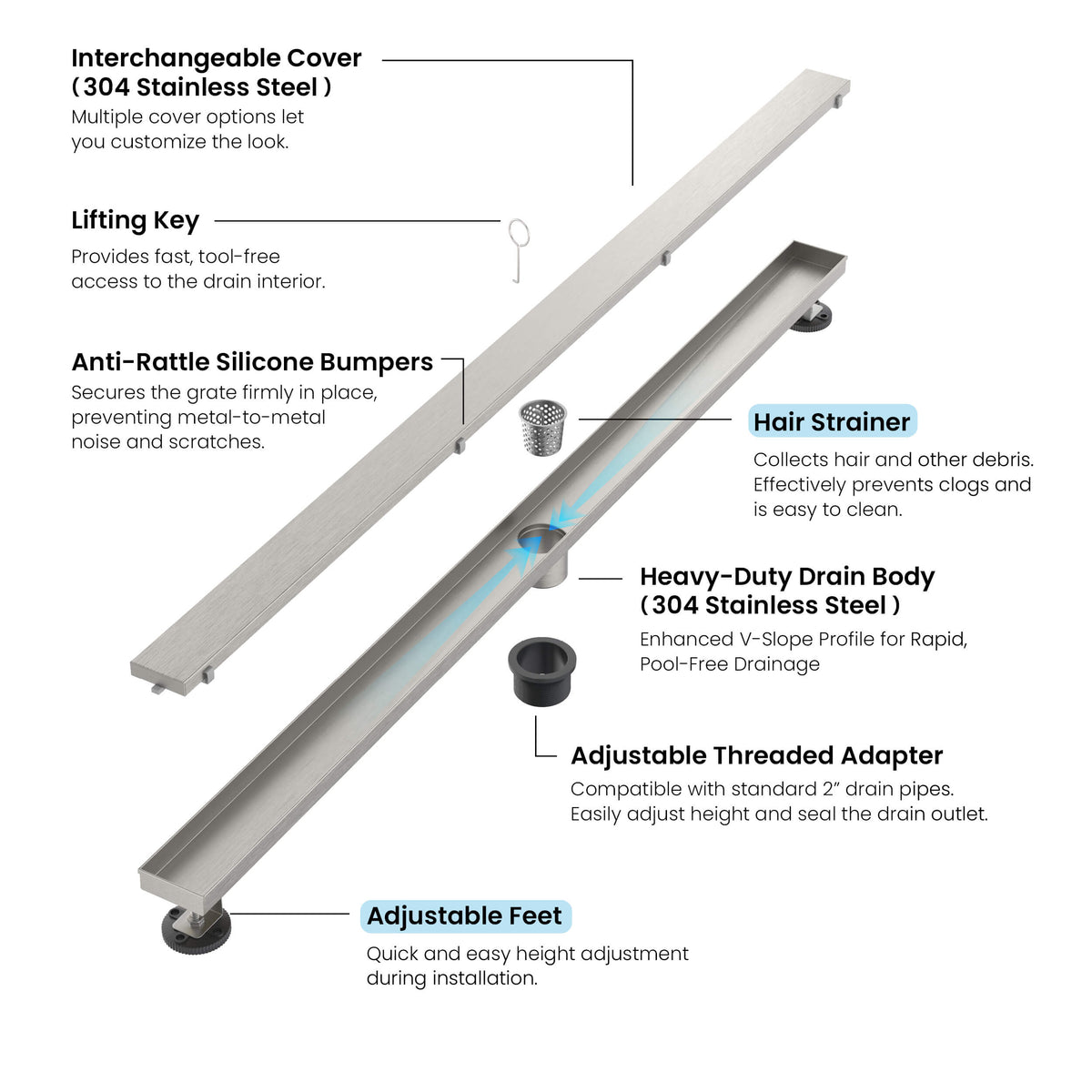 48 inch Tile-in Linear Shower Drain - KFD4801