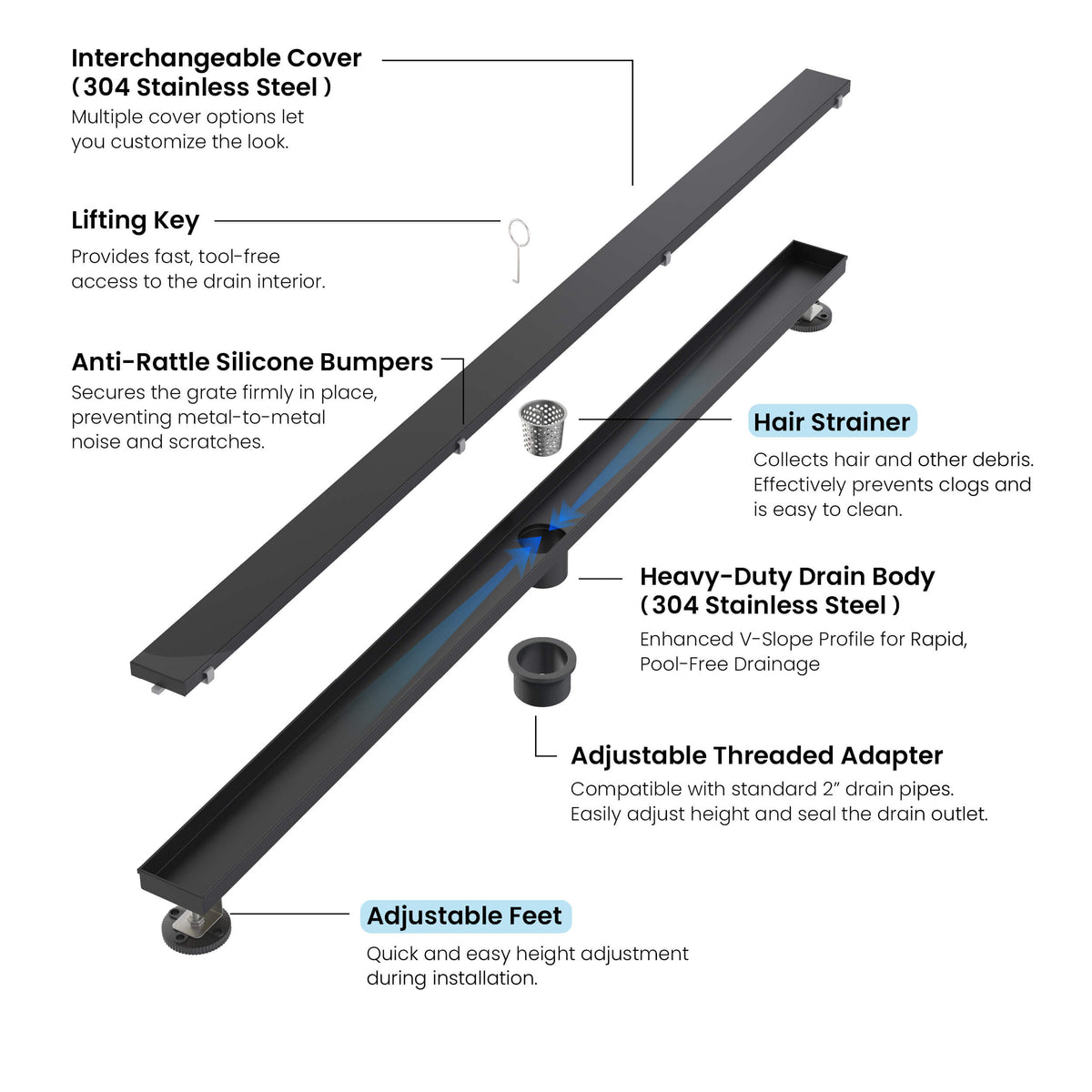 48 inch Tile-in Linear Shower Drain - KFD4801