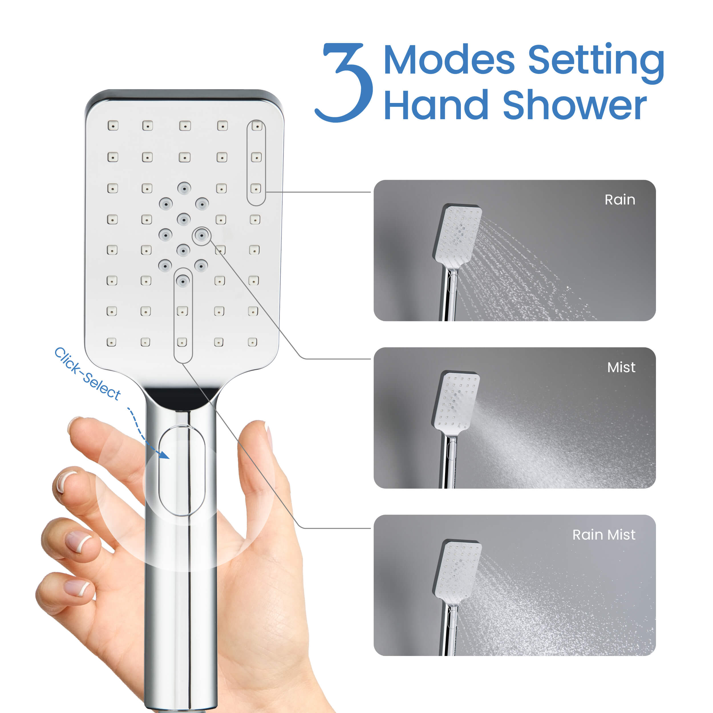 Cube 3 Settings ABS Handheld Shower Head HS1002