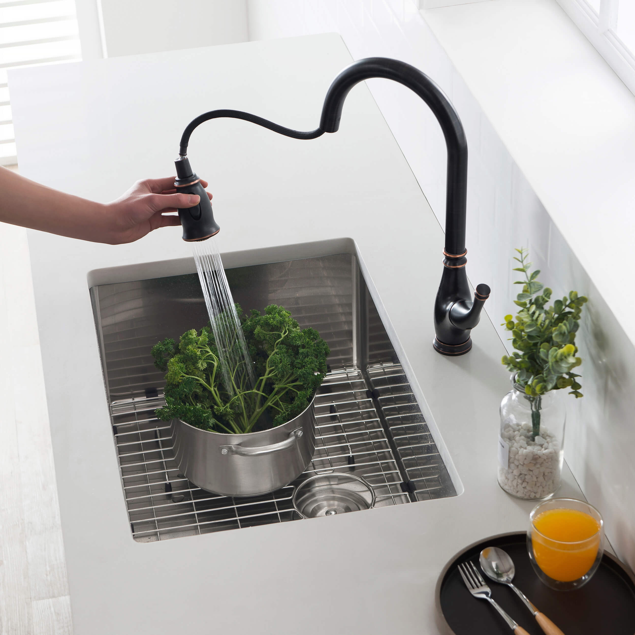 26″ Handcrafted Undermount Single Bowl 16 gauge Stainless Steel Kitchen Sink – K1-S26